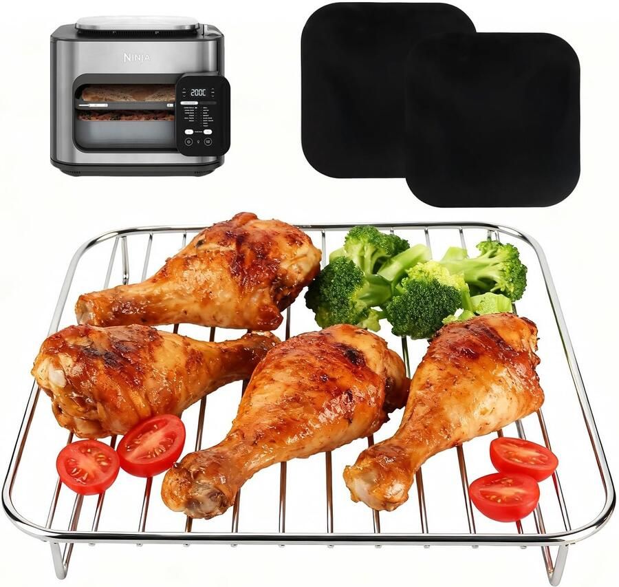 Inovra- Airfryer Accessoires Perfect Fit voor Ninja Combi Roestvrij Stalen Rooster Antiaanbaklaagmatten Optimale Luchtcirculatie Duurzaam en Veilig Gebruik Airfryer Rack
