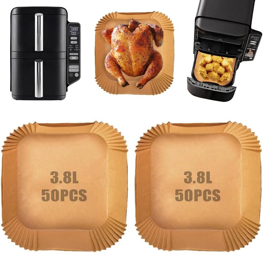 Dailygoods- Airfryer Liners 100 Stuks Bakpapier Airfryer Verstelbaar voor 3.8-5L Gezond en Veilig Hoge Temperatuur Weerstand Perfecte Pasvorm Ninja 7.6L
