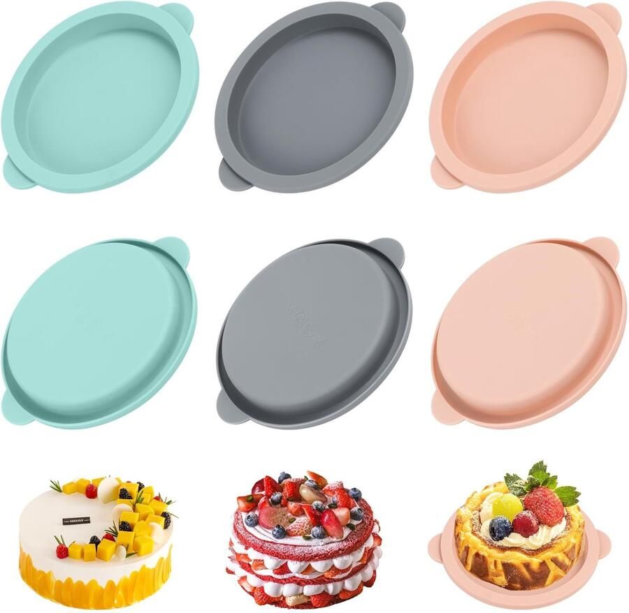 Dailygoods AKONE 6 stuks siliconen bakvorm rond voor heteluchtfriteuse