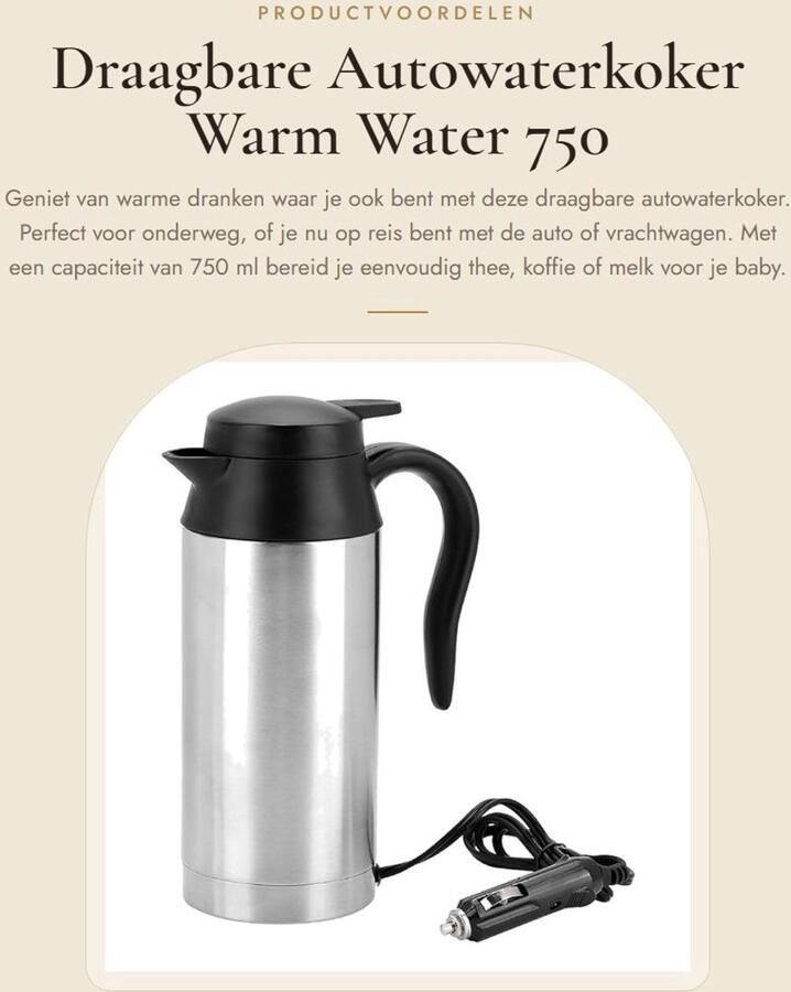 Dailygoods- Autowaterkoker 24V Draagbaar 750 ml Roestvrij Staal 240W Automatisch Uitschakelen Waterkoker - Foto 2
