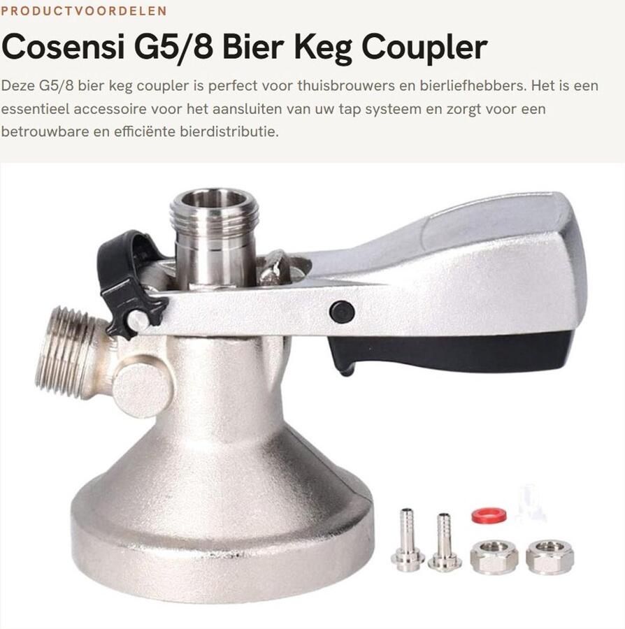 Dailygoods- Bier Tap Gekoeld Keg Tap Koppeling Roestvrij Staal Messing Thuis Brewing Accessoire Gewicht 900g