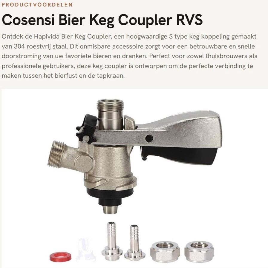 Dailygoods- Bierfustkoppeling G5 8 304 Roestvrij Staal S Type Fustkoppeling Bier Tap Keg Beugel Duurzaam en Sterk Bierkoppeling