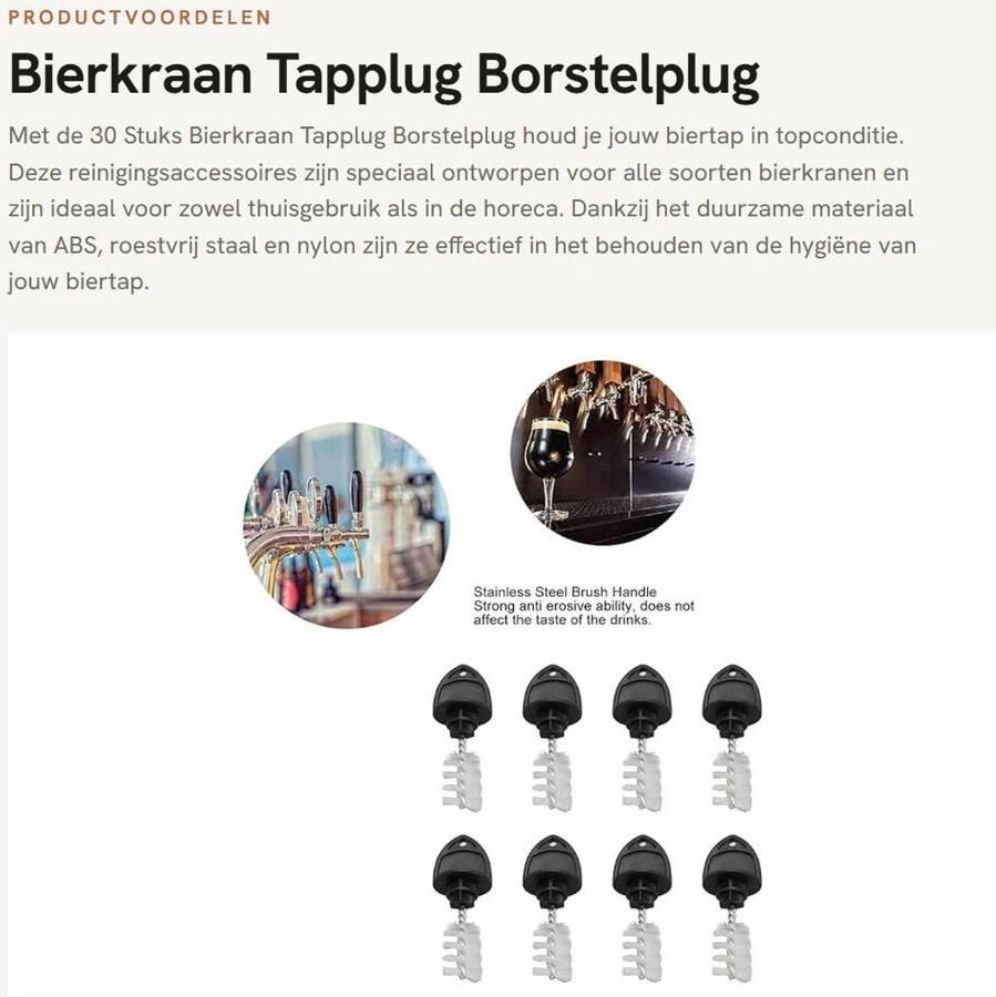 Dailygoods- Bierkraan Reinigingsborstel Biertapplugborstel 30 Stuks ABS Roestvrij Staal Nylon Lichtgewicht Goede Compatibiliteit Biertap