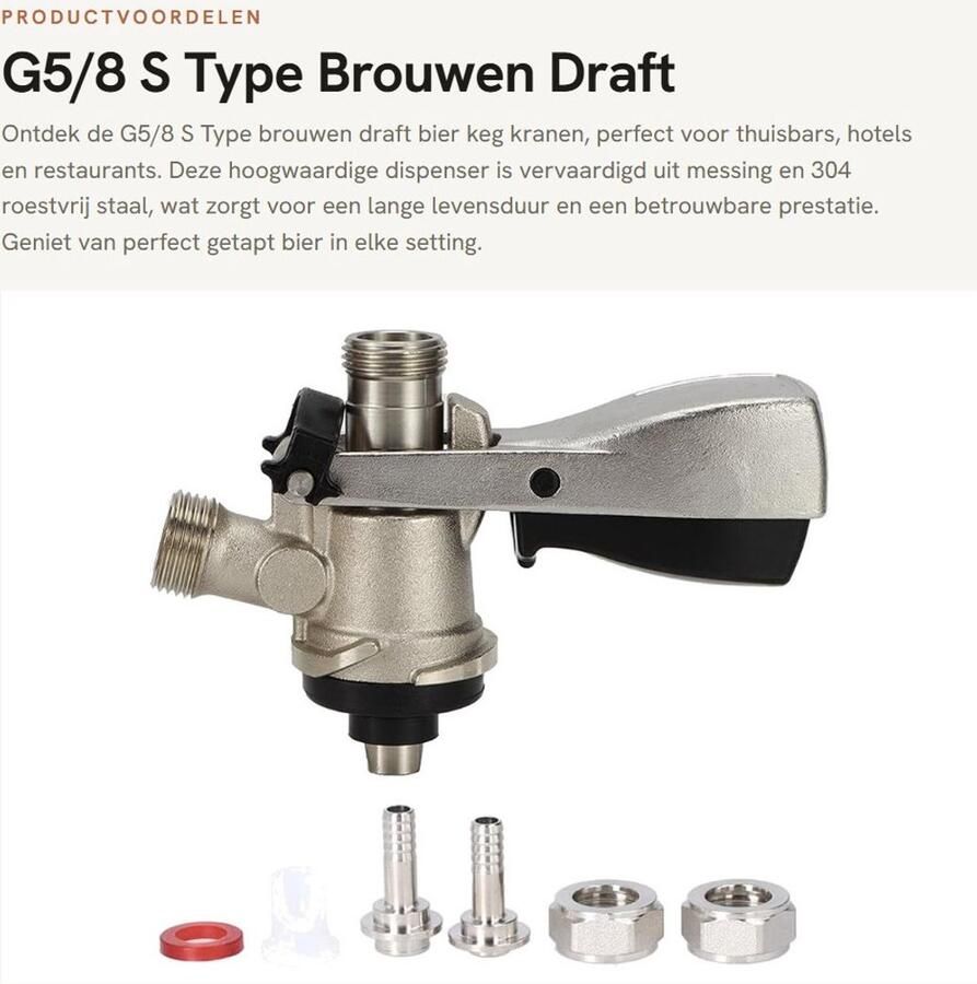Dailygoods- Bierkraan S-Type Koppeling voor Thuis Messing 304 Roestvrij Staal Dispenser voor Bars Restaurants Duurzaam Stevig Gezond Milieuvriendelijk Bierdop