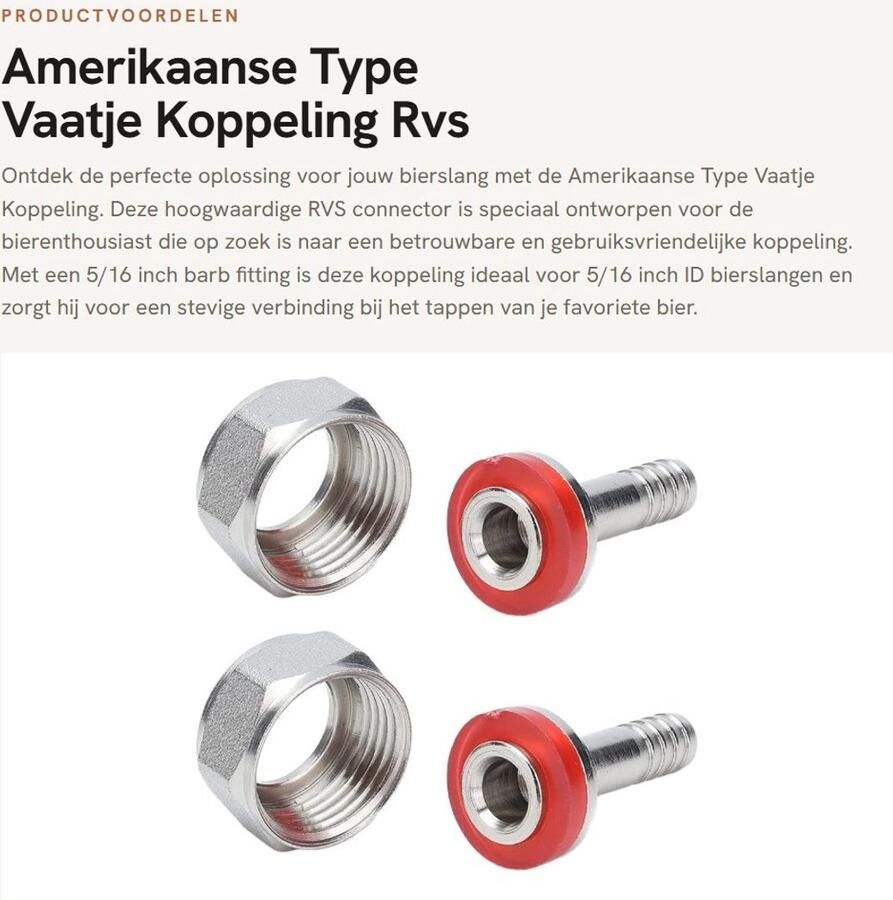 Dailygoods- Biervat Connector RVS Koppeling 5 16 inch Barb Fitting Eenvoudig te Installeren Geschikt voor Bierslang Professioneel Ontwerp Keg Koppeling