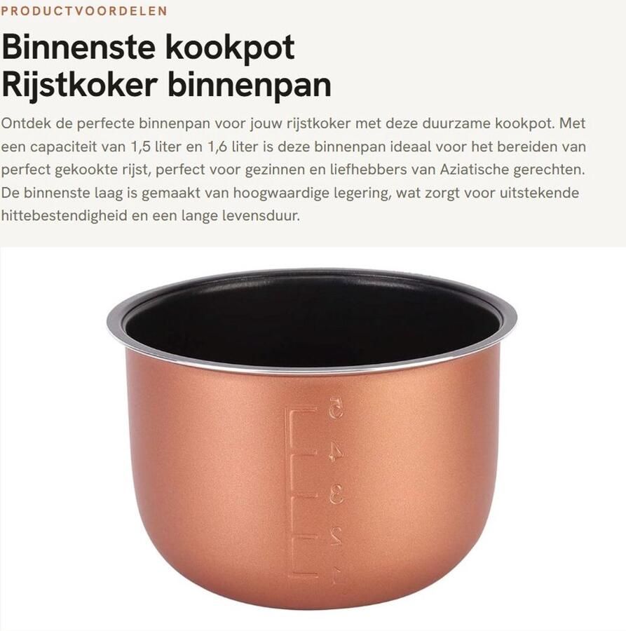 Dailygoods- Binnenste Kookpot Duurzaam Binnenpan Vervanging Geschikt voor 1 5L 1 6L Rijstkokers Hittebestendig Beschermende Lak Rijstkoker Binnenpan