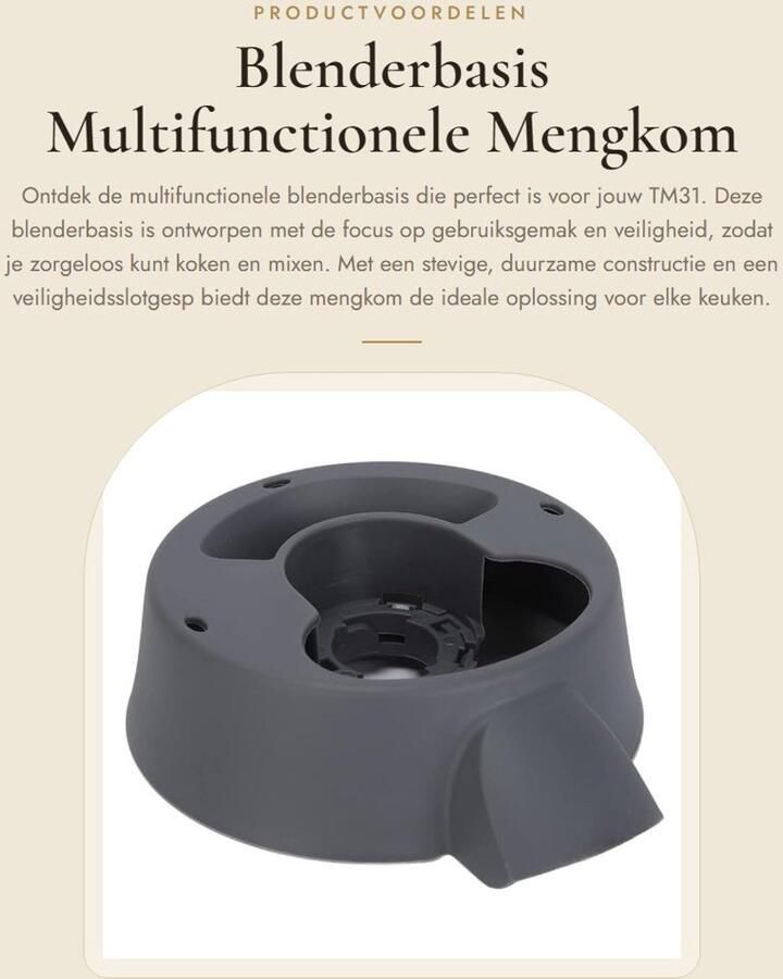 Dailygoods- Blenderbasis Duurzaam Multifunctionele Mengkombasis Veiligheidsslot Vervanging voor TM31 Keukenaccessoire Voedingskwaliteit Keukenmachine