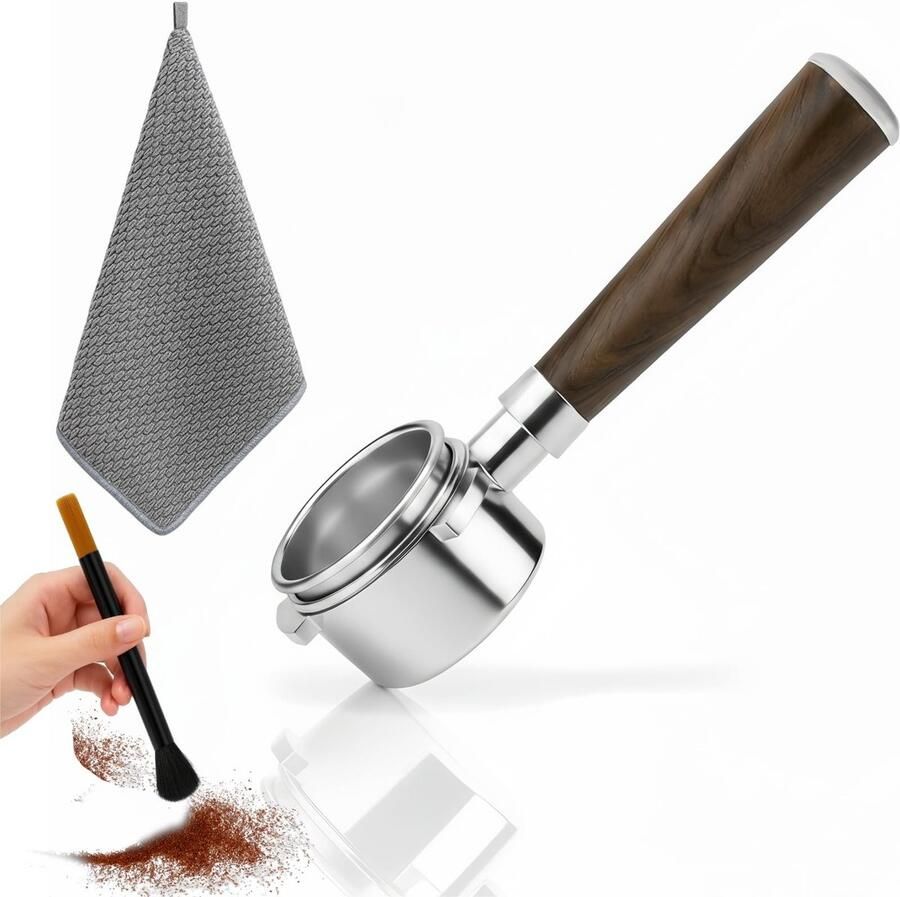 Dailygoods Bodemloze zeefdrager 54 mm 3 oren compatibel met Sage Breville Barista BES 870 878 880 espresso koffie espressomachines met zwarte walnootgreep en roestvrijstalen filterhouder