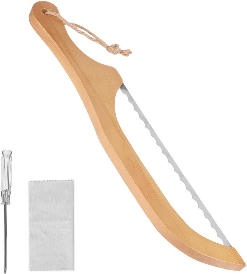 Dailygoods- Broodboogmes 39 8cm Roestvrij Staal Gekartelde Snijmachine Houten Handvat Multifunctioneel Gereedschap Inclusief Opbergtas Voor Zelfgebakken Brood Broodsnijder