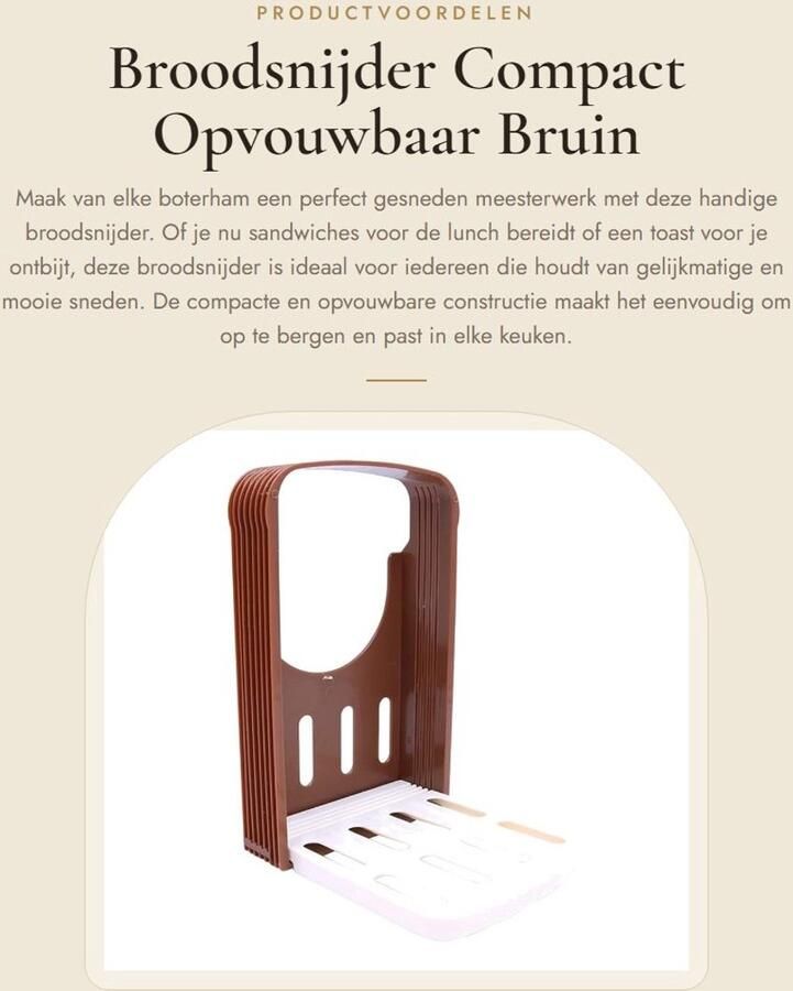 Aladdien Broodsnijder Compact Opvouwbaar Bruin Verstelbaar Handige Keukenaccessoires voor Perfecte Broodschijven Geschikt voor Brood en