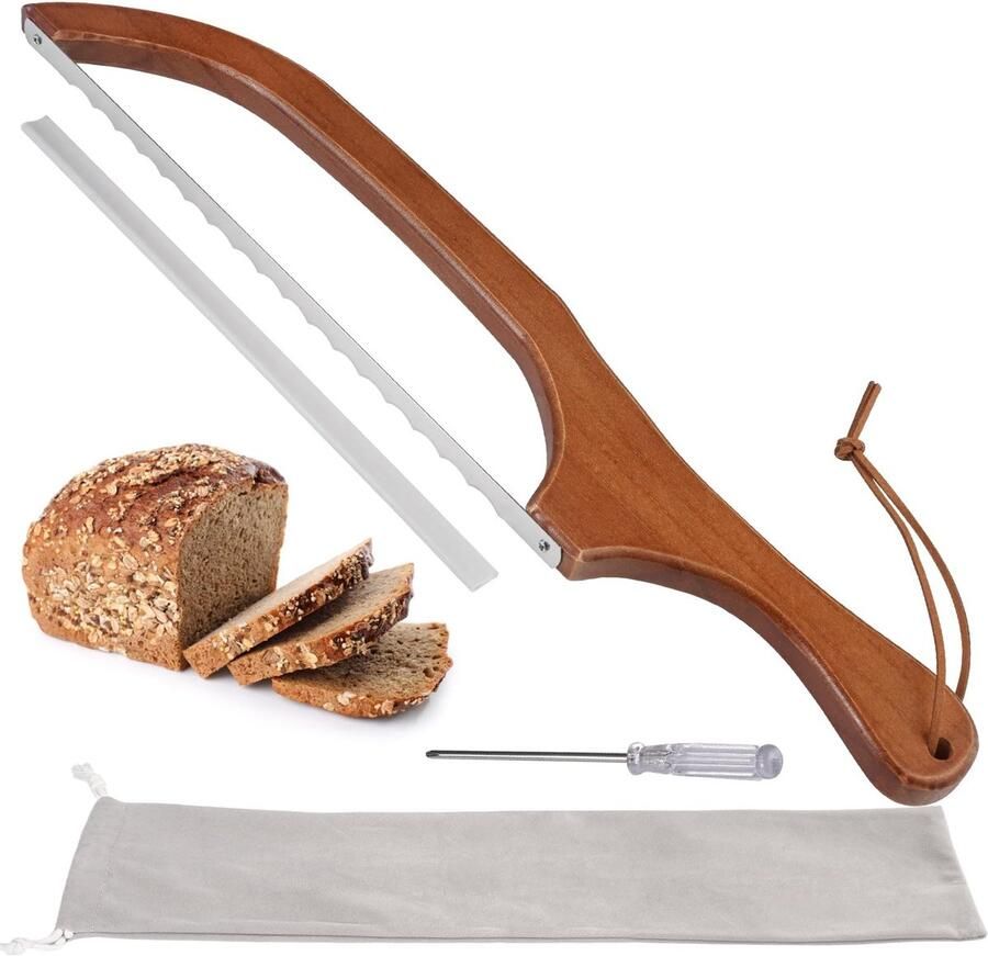 Dailygoods- Broodzaag 40cm Roestvrijstalen Gekartelde Snijmachine Ergonomisch Houten Handvat Broodsnijder Hulpmiddel Ideaal voor Zelfgebakken Brood Duurzaam en Comfortabel