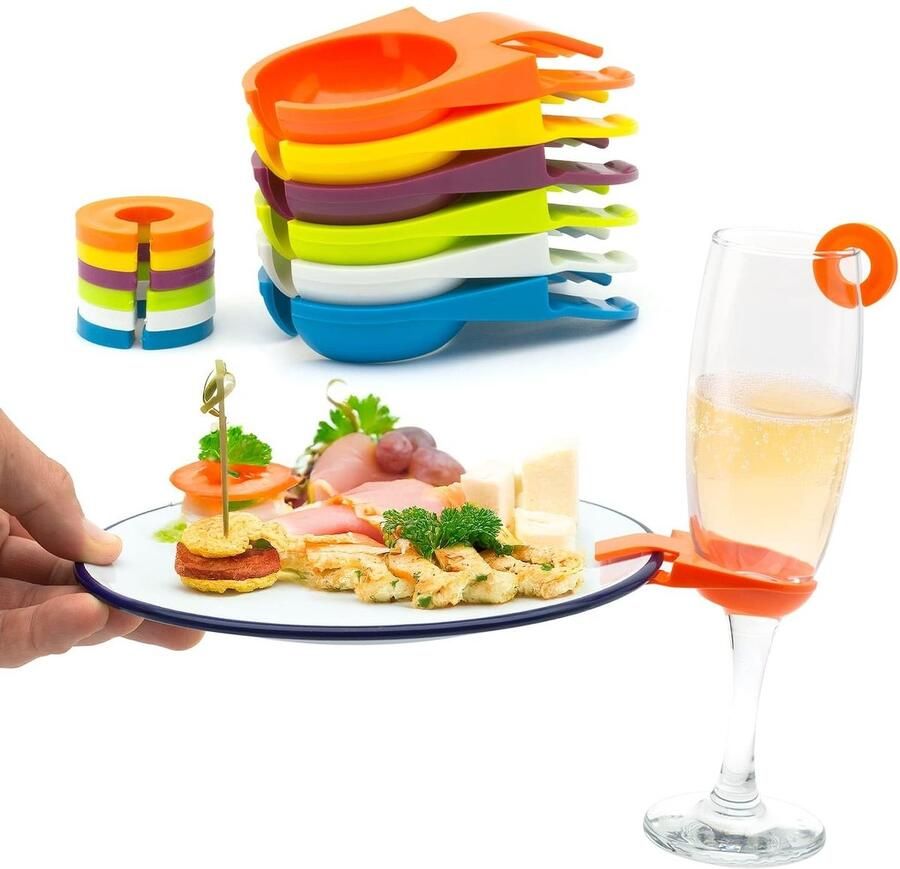 Dailygoods- Buffetplaatklemmen 12-delige set Plaathouders ID-ringen Feestaccessoires Kleurige markeringen Ideaal voor buffetten Houdt glazen borden stevig vast