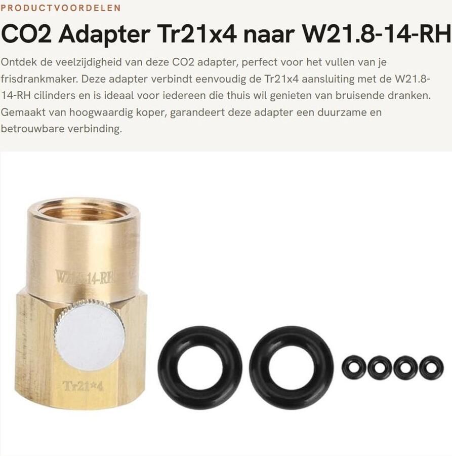 Dailygoods CO2 Adapter Tr21x4 naar W21.8-14-RH Koper Vulling Valve Connector Handmatig Geschikt voor Frisdrankmaker Ca. 4 7 cm
