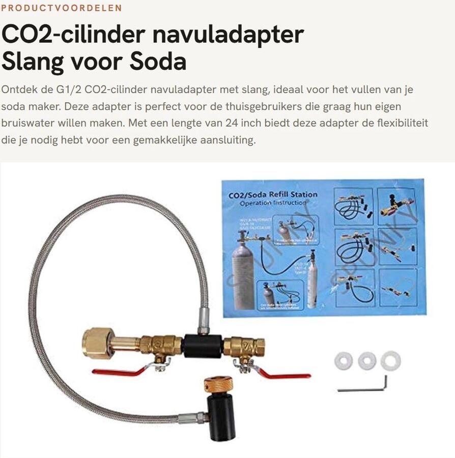 Dailygoods CO2-cilinder navuladapter Slang voor Soda Maker 24 inch Handmatig vullen Roestvrij staal Geschikt voor thuisgebruik