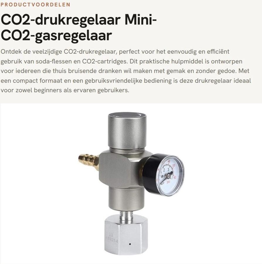 Dailygoods CO2-drukregelaar Mini-CO2-gasregelaar Handig voor thuisgebruik Zilver Geschikt voor soda-flessen Inclusief adapter