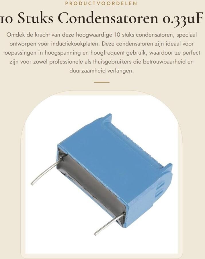 Dailygoods- Condensator 0 33uF 1200VDC 10 Stuks Vlamvertragend Vochtbestendig Hoogfrequent Inductiekookplaat Uitstekende prestaties Elektrolytische Condensator