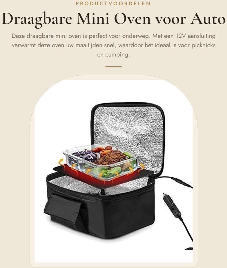 Dailygoods- Draagbare Oven Snelle Verwarming Mini Oven Autovoedselverwarmer Temperatuurdetectie Reizen Camping 12V Voertuig Stekker Autokooktoestel