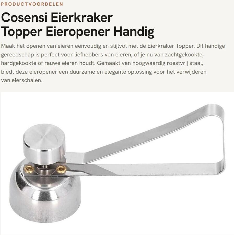 Dailygoods- Eierkraker RVS Eieropener Eierschaalverwijderaar Zilver 9 5x3 6x3 2cm Lichtgewicht 57g Eierscheider