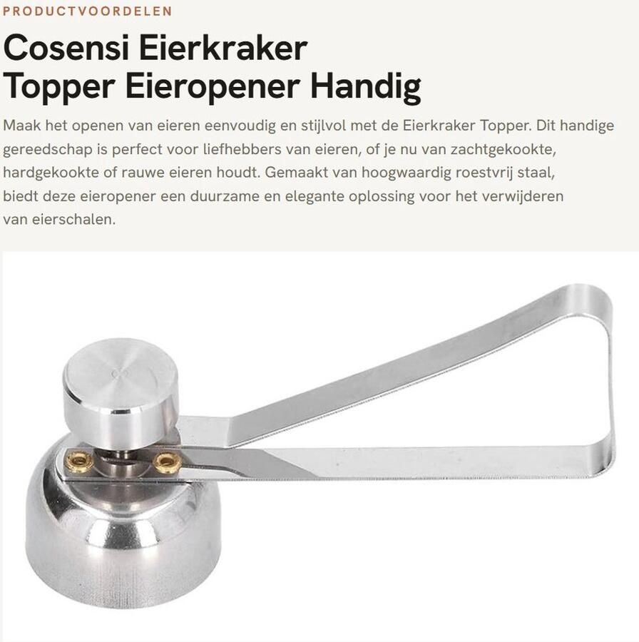 Dailygoods- Eierkraker RVS Eieropener Eierschaalverwijderaar Zilver 9 5x3 6x3 2cm Lichtgewicht 57g Eierscheider