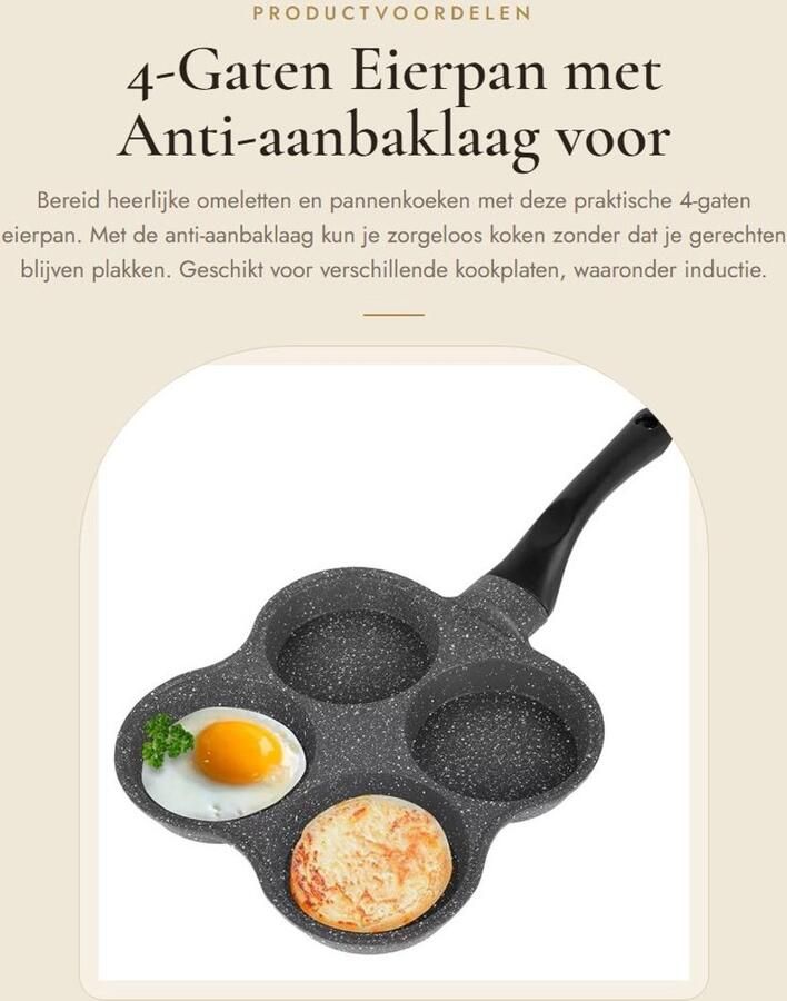 Dailygoods- Eierpan 4-Gaten Koekenpan Antiklevend Ontbijt Omelet Inductiekookplaat Elektrische Keramische Fornuis Gebruikstips voor Onderhoud
