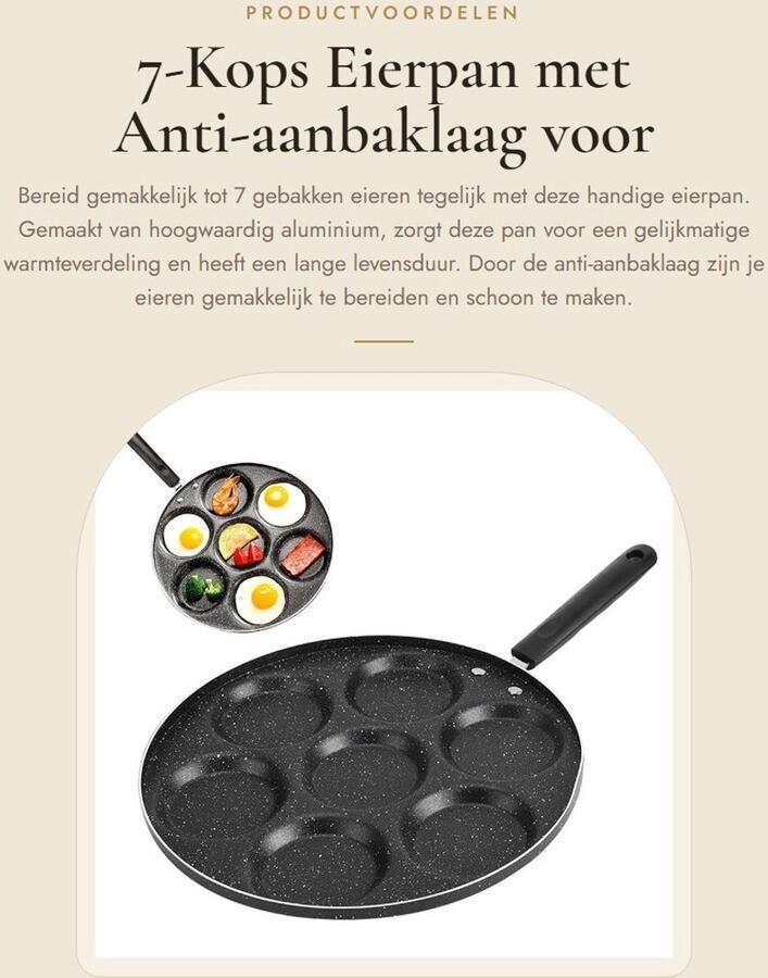 Dailygoods- Eierpan 7 Kop Maifan Antiaanbaklaag Gelijkmatig Verwarmd Hittebestendig Handvat Duurzaam Aluminium Geschikt voor Thuis Restaurant Koekenpan