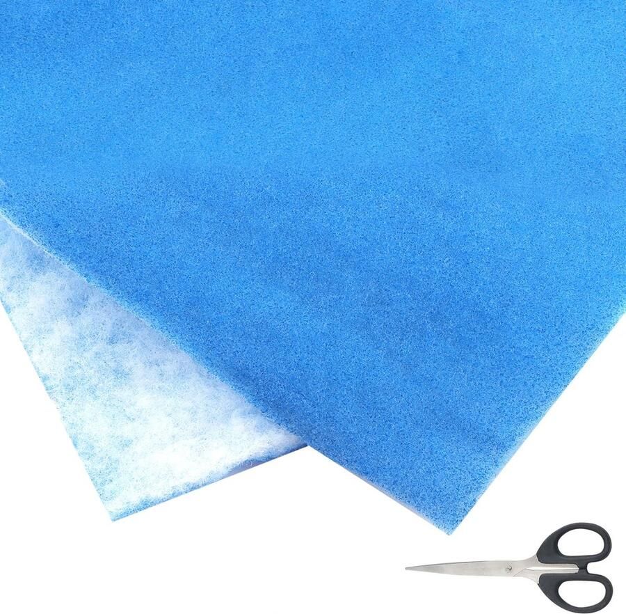 Dailygoods Filtermat luchtfiltermat G4 blauw en wit 1 x 1 m met 1 zwarte schaar filtervlies afzuigkap op maat te snijden universeel vervangingsfilter stoffilter luchtfilter voor ventilatiesysteem