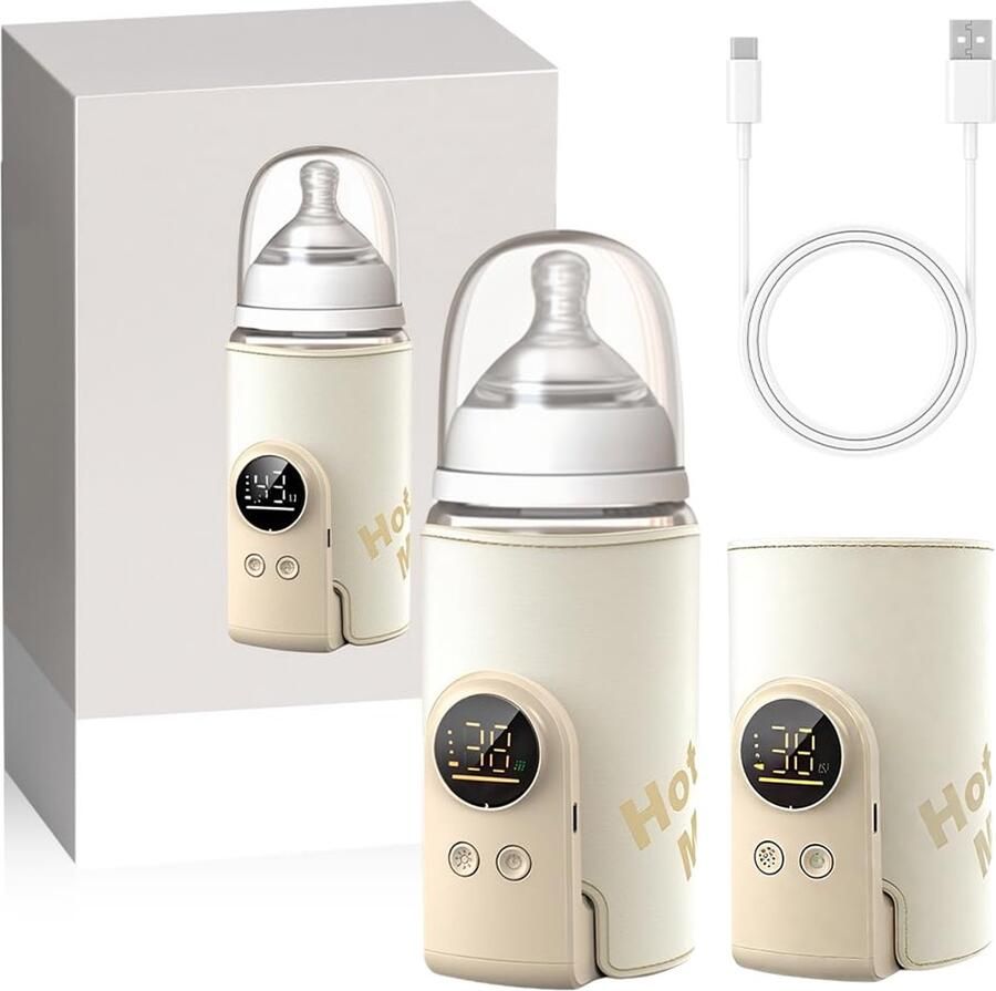 Omgoods- Flessenwarmer Draagbaar USB Flessenwarmer 8000 mAh 6 Temperatuurinstellingen Waterdicht Materiaal Snel Opwarmen Babyfleswarmer