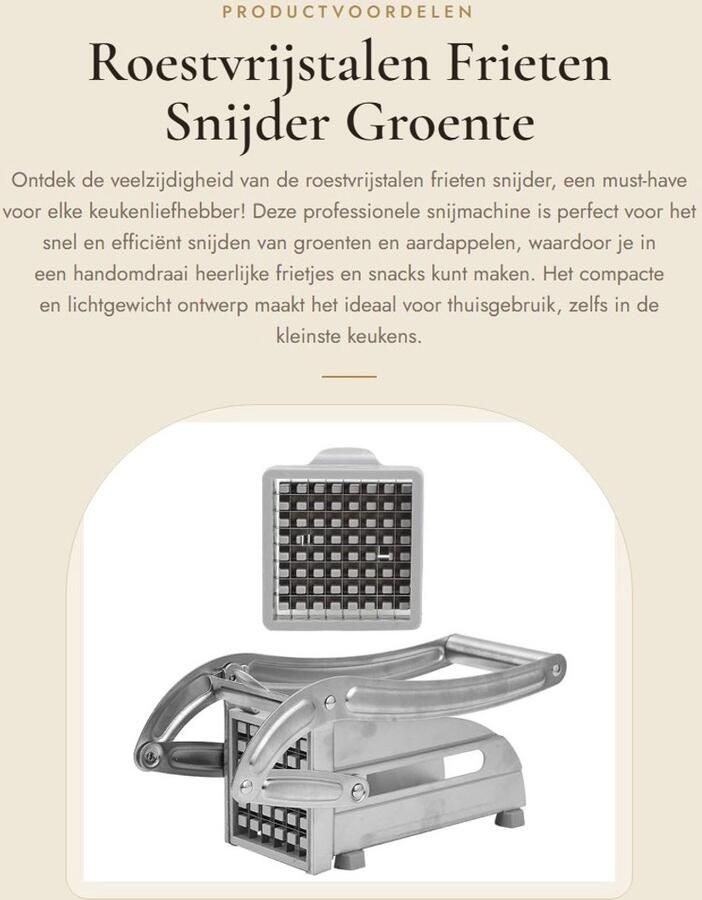 Dailygoods- Frietsnijder Roestvrij staal Groentesnijder Aardappelsnijder Professionele Snijmachine Keukenaccessoire Comfortabel ontwerp