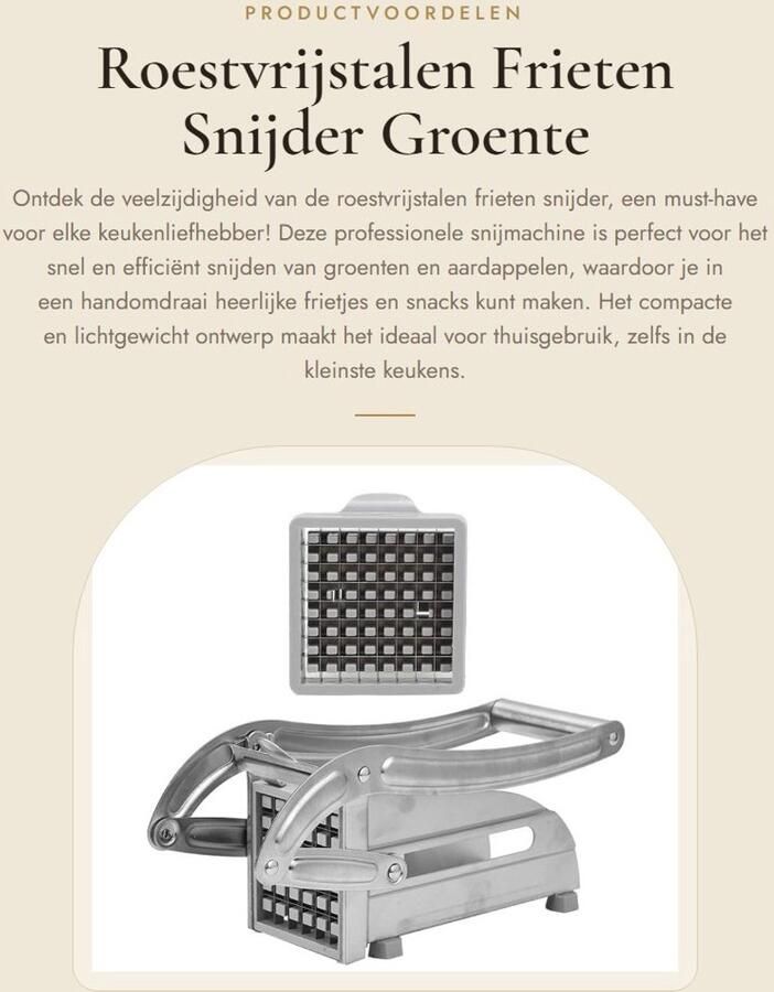 Dailygoods- Frietsnijder Roestvrij staal Groentesnijder Aardappelsnijder Professionele Snijmachine Keukenaccessoire Comfortabel ontwerp