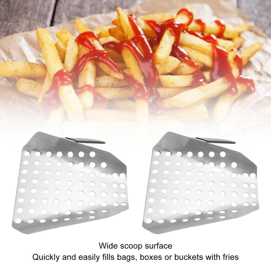 Dailygoods- Frituurschep 2-pack Roestvrij staal Enkele handgreep Ideaal voor friet popcorn Met gaten Duurzaam ontwerp Schep - Foto 3