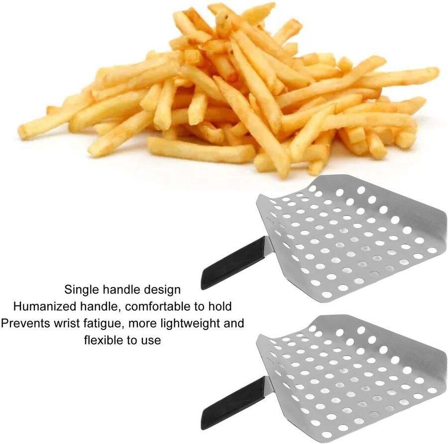 Dailygoods- Frituurschep 2-pack Roestvrij staal Enkele handgreep Ideaal voor friet popcorn Met gaten Duurzaam ontwerp Schep - Foto 2