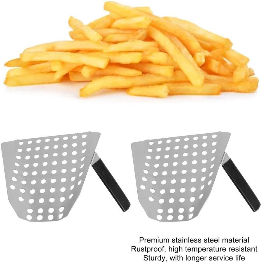 Dailygoods- Frituurschep 2-pack Roestvrij staal Enkele handgreep Ideaal voor friet popcorn Met gaten Duurzaam ontwerp Schep