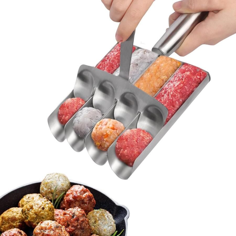 Dailygoods- Gehaktballenmaker Roestvrij Staal 4 Tubes Ergonomisch Handvat Voor Gehaktballen Fish Balls Shrimp Balls Eenvoudig Schoonmaken