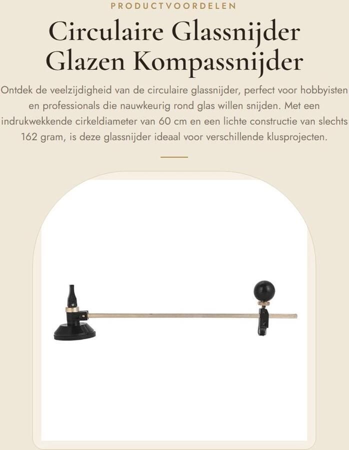 Dailygoods- Glassnijder Professioneel Verstelbare Cirkelsnijder 6 Wiel Kompassen Zuignap Cirkeldiameter 60 cm Lichtgewicht 162 g