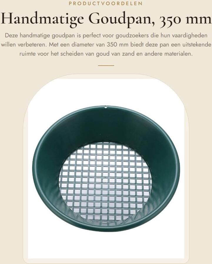 Dailygoods- Goudpan 350 mm Handmatig Goudpannen Goudwasgereedschap Bodemrasterontwerp Geschikt voor Beginners ABS Materiaal Goudwasbak