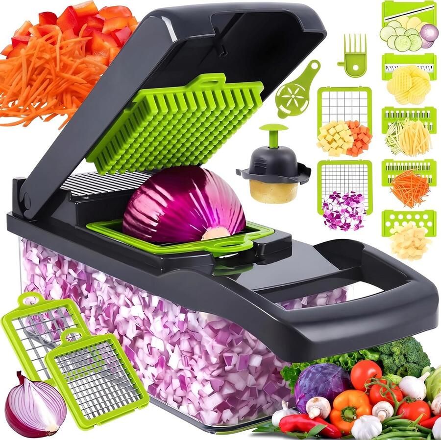 Dailygoods- Groentesnijder 12-in-1 Professionele Keukensnijder 7 Verwisselbare Messen Roestvrij Staal Duurzaam 28 5 x 10 x 11 5 cm Keukenm