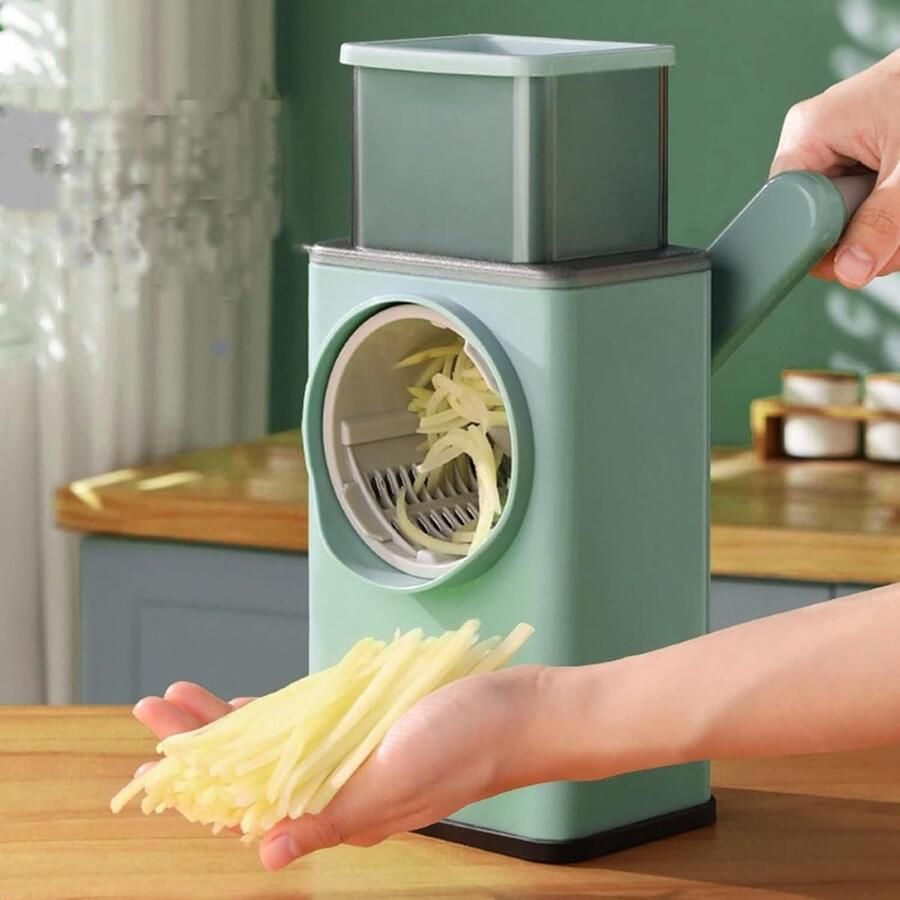 Dailygoods- Groentesnijder Handmatig Roterende Snijder 4 Messen Roestvrij Staal BPA-vrij Afmetingen 135 x 92 x 285 mm Snijmachine