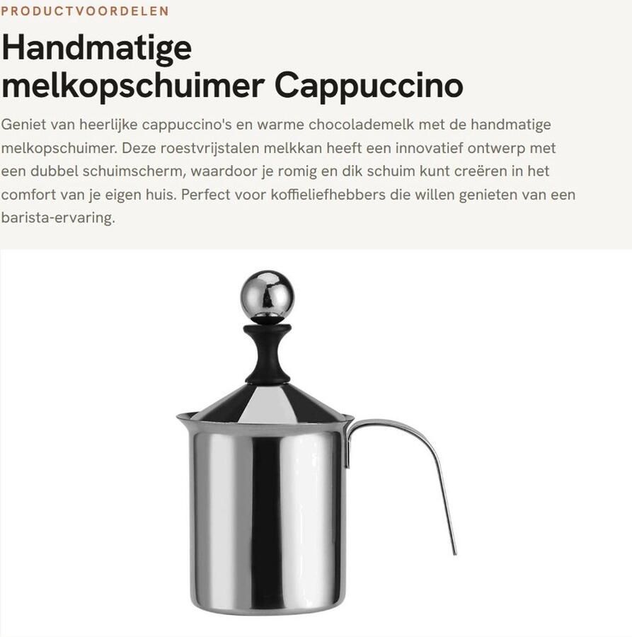 Dailygoods Handmatige melkopschuimer Cappuccino Duurzaam ontwerp Zilver Romig schuim Geniet thuis van opgeschuimde melk Geschikt voor el