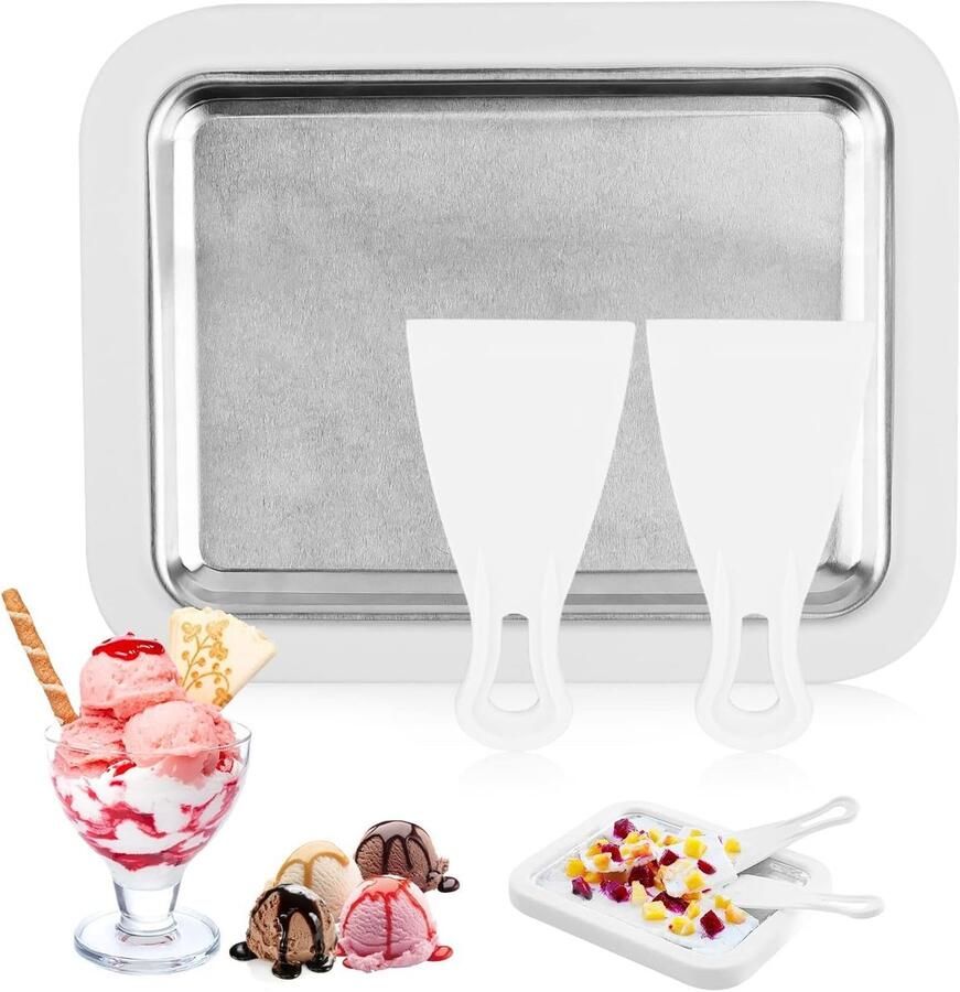 Dailygoods- IJsrolpan Instant Maker met 2 Spatels IJsrolplaat voor Zelfgemaakte Gerolde Roomijs IJsyoghurt Sorbet Gelato Antivriesframe Dubbele Koude Isolatie Ijsmaker