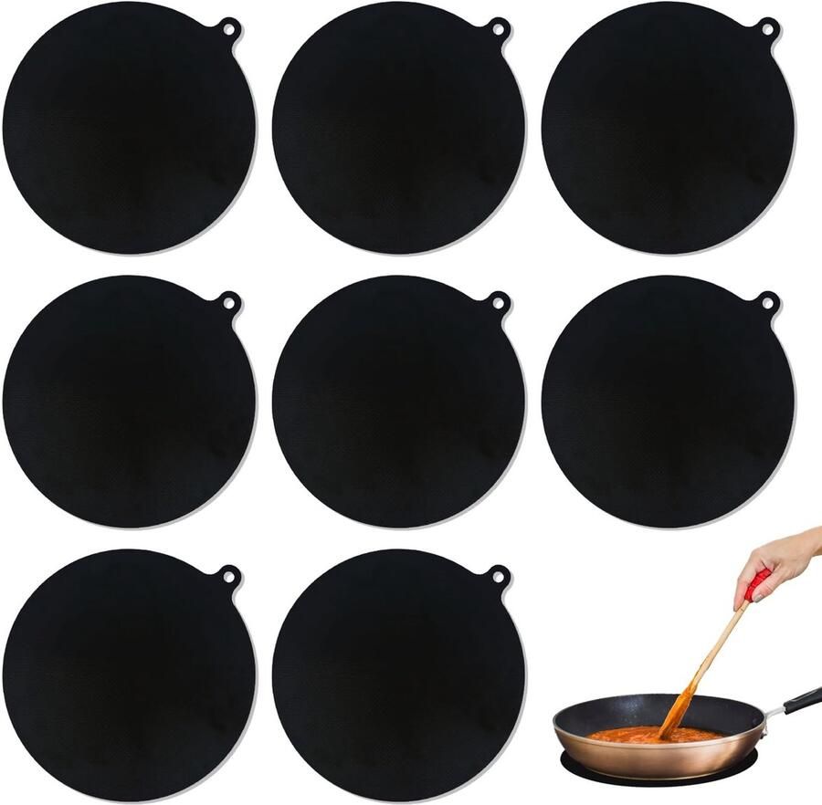 Dailygoods- Inductiemat 8 stuks Siliconen Beschermmat Ronde Kookplaat Bescherming Hittebestendig Diameter 22 cm Ondersteunt Stabiliteit Kookplaatmat