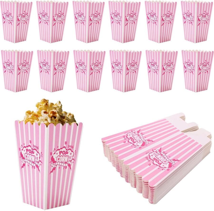 Dailygoods Innovra Dailygoods Set van 24 Roze Popcorn Bakjes voor Feestjes