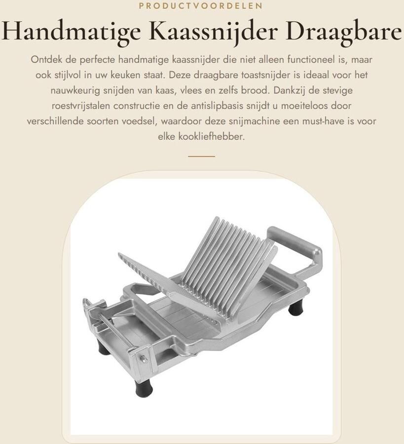 Dailygoods- Kaassnijder Handmatig Draagbare Toastsnijder Roestvrij Stalen Snijder Antislipbasis Lichtgewicht Aluminium 32x17x14cm Snijmachine