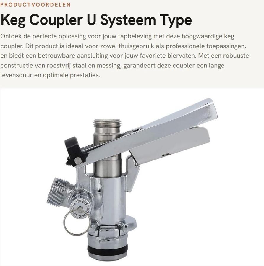 Dailygoods- Keg Coupler Roestvrij Staal Biervat Koppeling Type U Geschikt voor Keykeg Voor Wijn Inclusief 6 Accessoires Biervatkoppeling