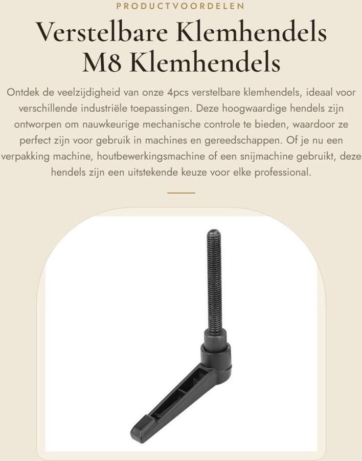 Dailygoods- Klemhendels 4pcs Verstelbare Handgrepen Roestvrij Staal M8 Draad Voor Machine Toepassingen Corrosiebestendig Machinehendels