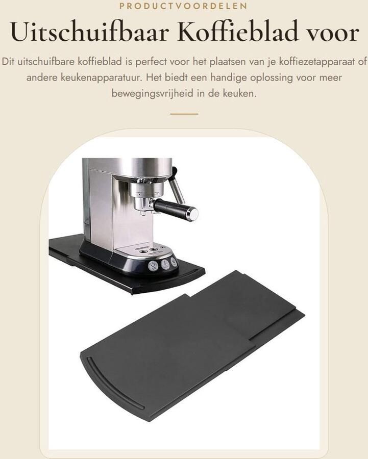 Dailygoods- Koffieblad Uitschuifbaar Koffiezetapparaat Lade Mobiele Standaard ABS Materiaal Zwart Afmetingen 30 5 x 21 5 x 2 5 cm Keukenlade