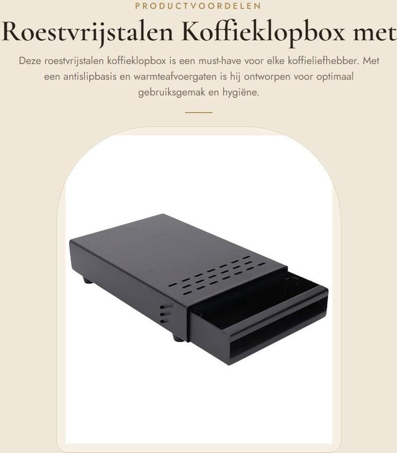 Dailygoods- Koffieklopbox Roestvrij Staal Antislipbasis Verwijderbare Slaghouten Paal Warmteafvoergaten Koffierestenpoederdoos Schokbestendig Koffieafvalbak