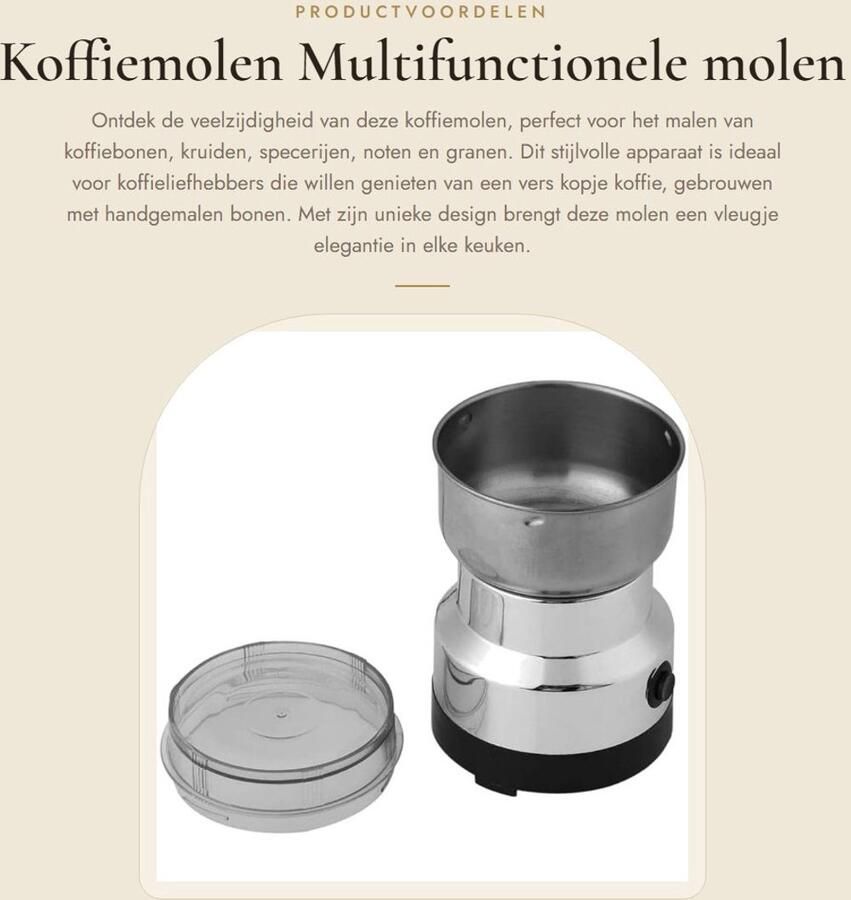 Dailygoods- Koffiemolen elektrisch Roestvrij Staal Multifunctionele Bonenmaler Voor Koffiebonen Kruiden 220 Volt Uniek Design Kruidenmolen