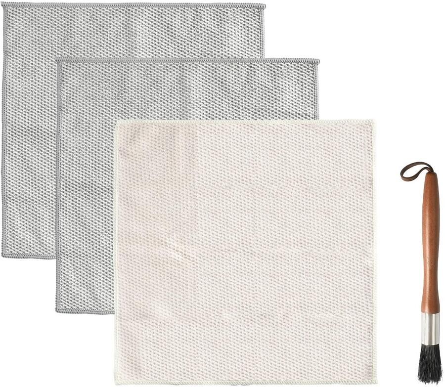 Dailygoods Koffiezetapparaat accessoires reinigingsborstelset 1 houten handvat koffiemolenborstel en 2 maïskorrelhanddoeken espressomachine reinigingsaccessoires voor handmolens espressomachine
