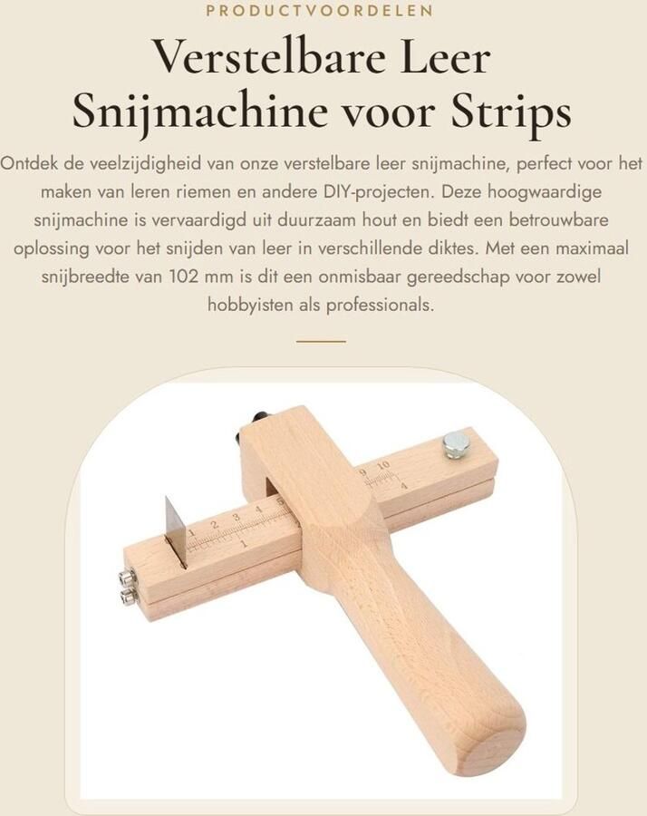 Dailygoods- Lederen Snijmachine Hoogwaardige Hout Verstelbare Snijmachine Professionele Gereedschap Voor Leren Strips Tot 102 mm Breed Eenvoudig Vervangbare Mes Bandzaag