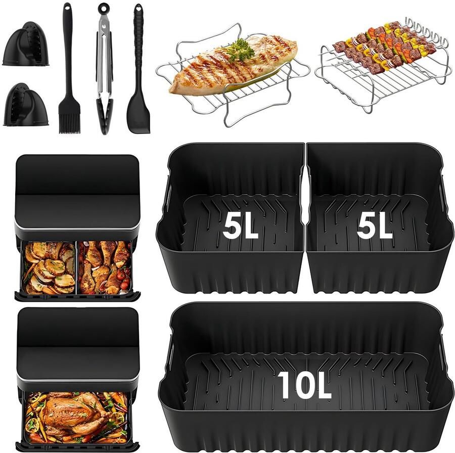Dailygoods- Luchtfriteuse Liners 10L Siliconen Voeringen Accessoires Geschikt voor Magnetron Oven Flexibel Kookcapaciteit Verdubbelen Airfryer Accessoires